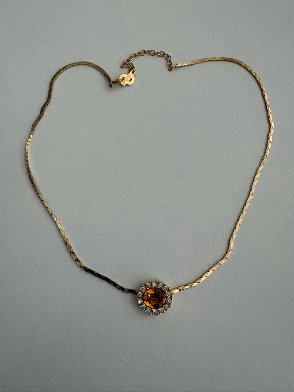 Rare Dior Gold-Tone Necklace with Amber Center and Crystal Surround